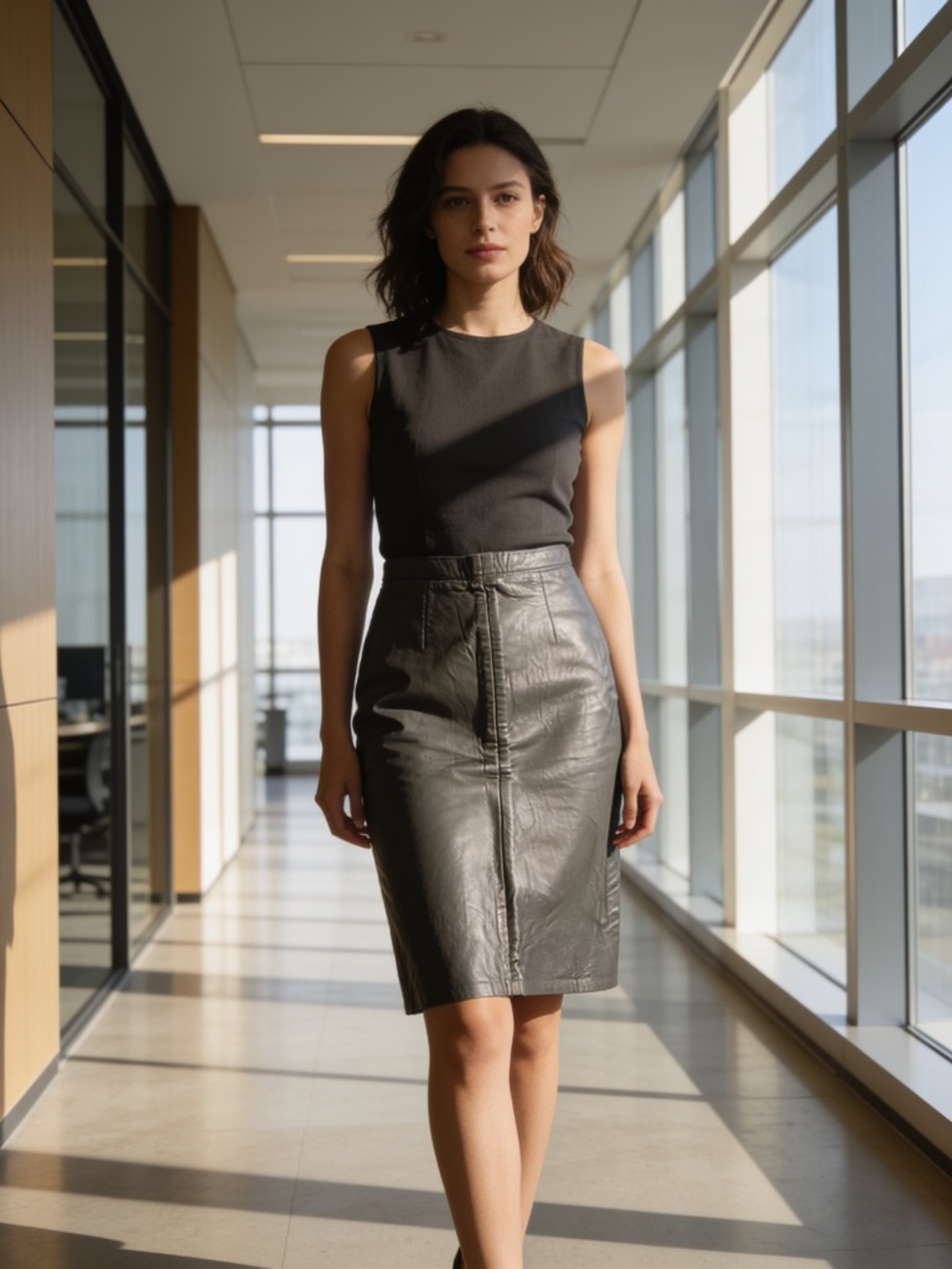 Vintage Black Leather Pencil Skirt Size 5/6